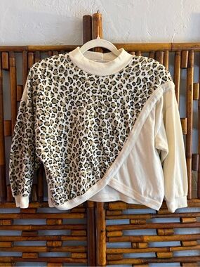 VARIETY LONG SLEEVE CROPPED leopard CHEETAH MOCK NECK 80’s FLEECE